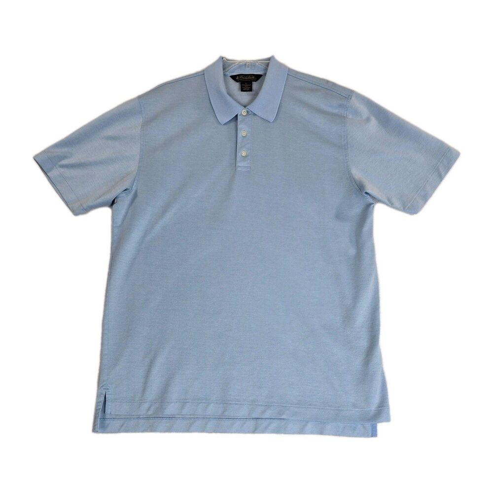 Vtg Brooks Brothers Performance Knit Polo Shirt Mens L Blue Herringbone Cotton